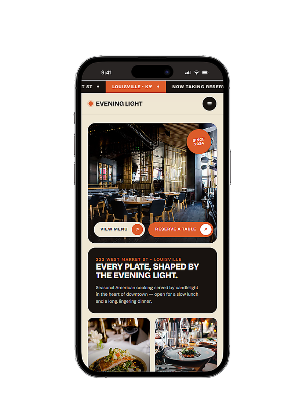 Phone mockup showing restaurant app