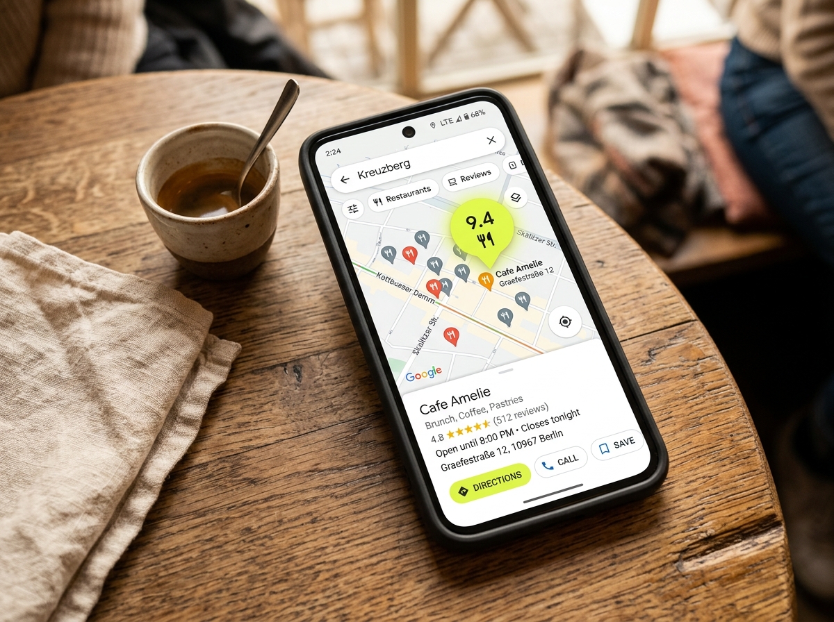 A restaurant appearing at the top of a local map search