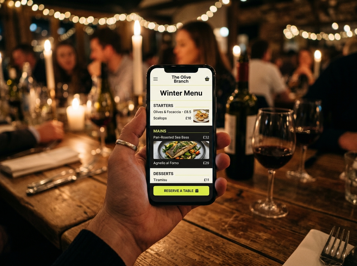 A restaurant menu displayed on a mobile phone
